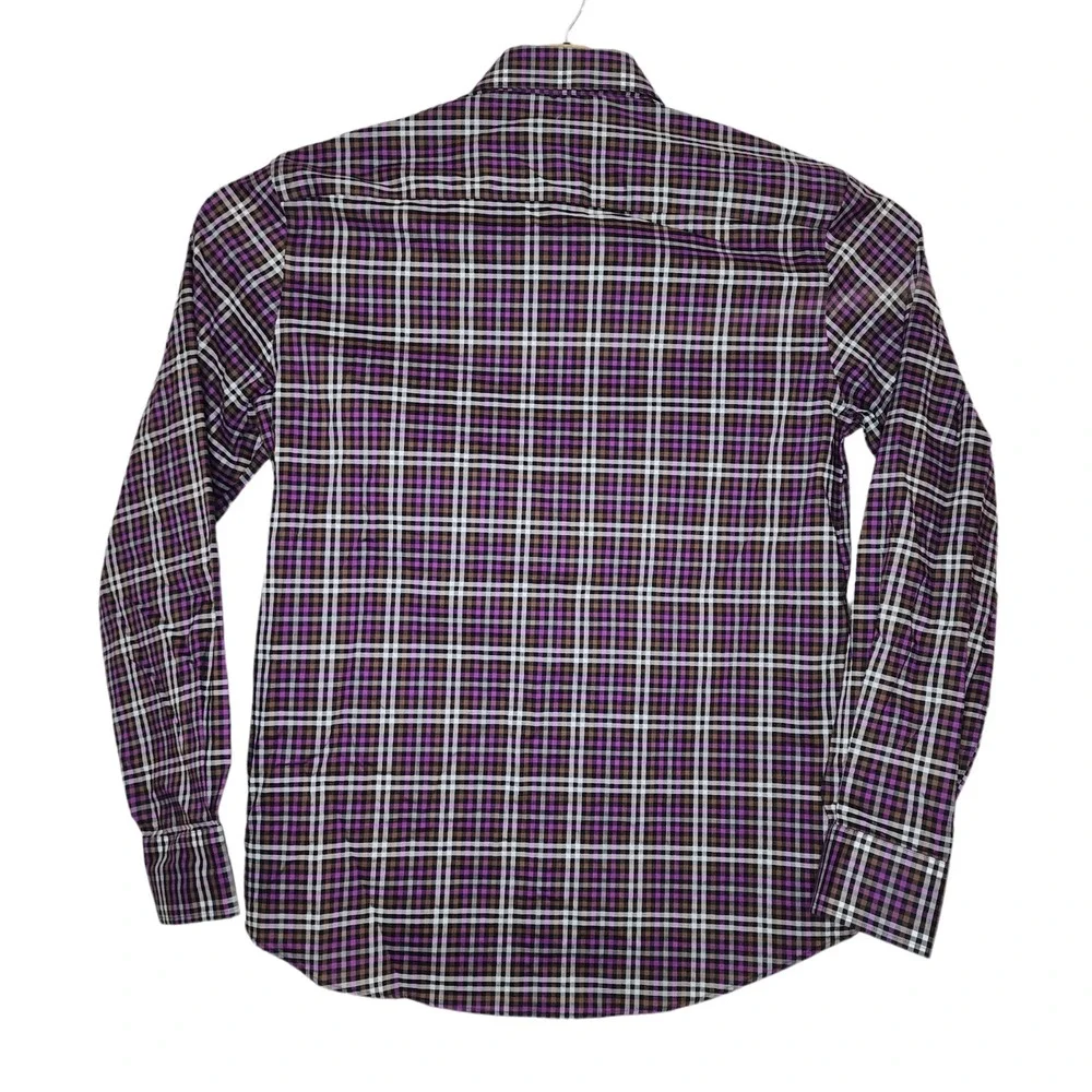 Egara Men's M Long Sleeve Slim Fit Button Up Shirt Purple Windowpane Check Plaid